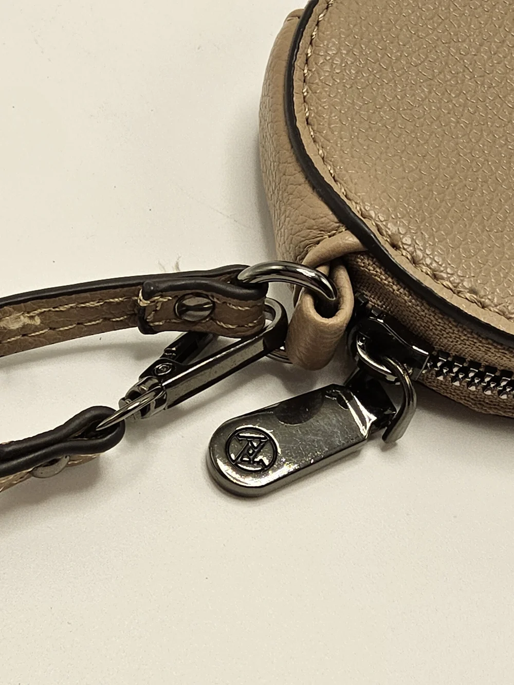 Round Taupe Leather Wristlet Coin Case